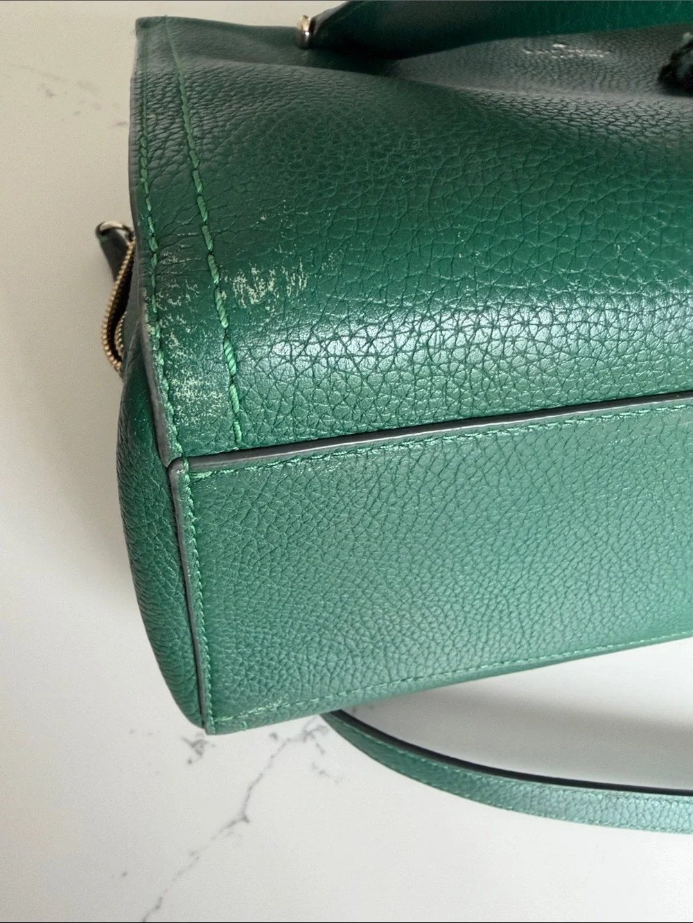 kate spade emerald green pebbled leather satchel with tassel